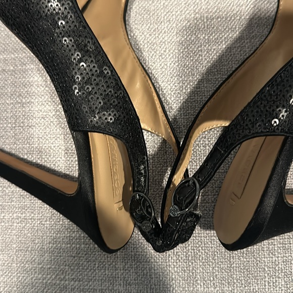 BCBG heels - black sequin slingback platform shoes peep toe size 8.5. Stiletto - Picture 11 of 17